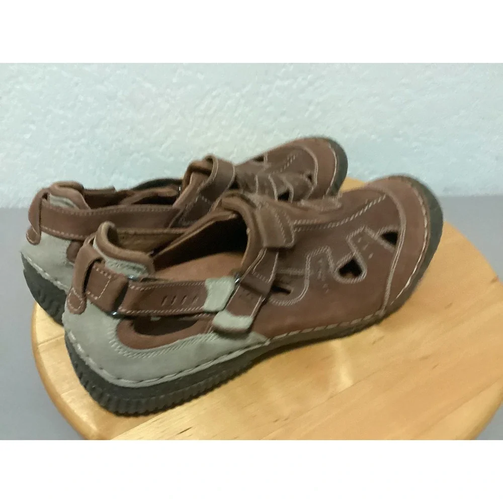 JS Josef Seibel Leather Sandals Men 45 11.5-12 Brown Fisherman Hook Loop Comfort